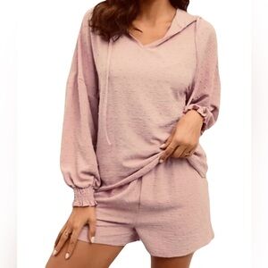 2 Piece Set, Shirred Cuff Blouse And Drawstring Shorts, Size 2XL